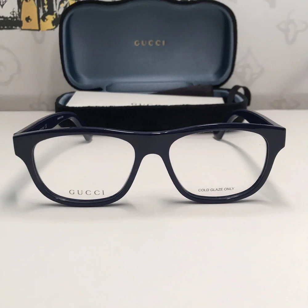 Gucci GG0768O 003 – Shiny Blue Rectangular Frame | 54-16-145 | New Authentic”